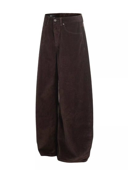 Men's wide-leg corduroy pants in brown from Trendsi, featuring a relaxed fit and soft textured fabric.