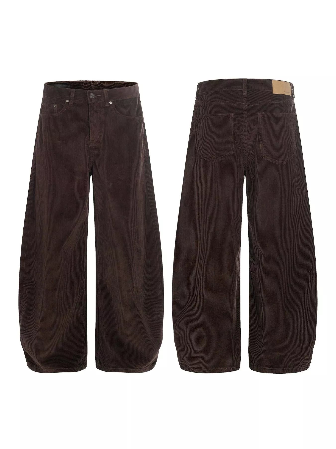 Men's wide leg corduroy pants in brown by Trendsi, featuring a relaxed fit and textured fabric, styled for casual wear.