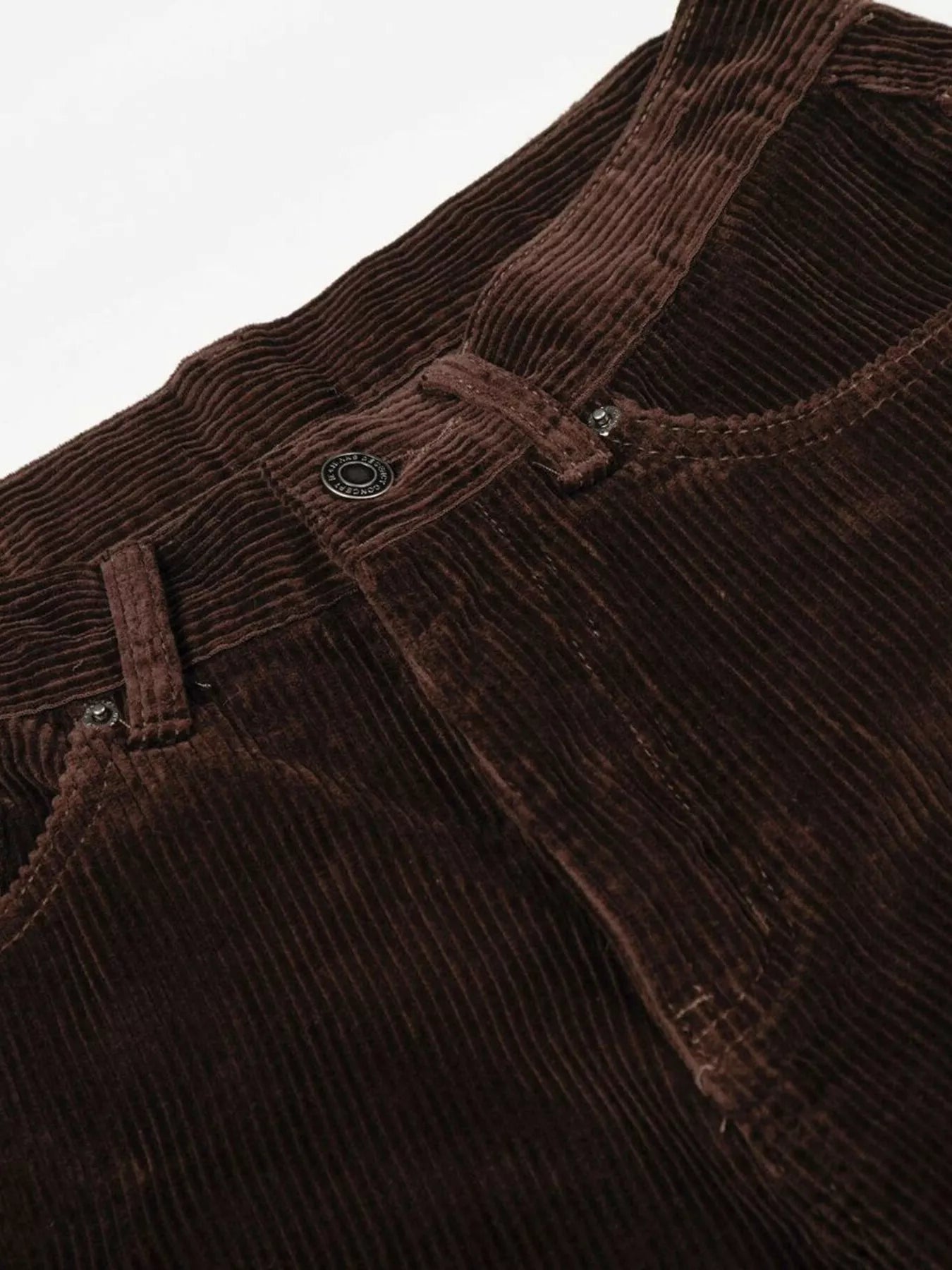 Brown men's wide-leg corduroy pants by Trendsi, featuring a relaxed fit and textured fabric for casual style.