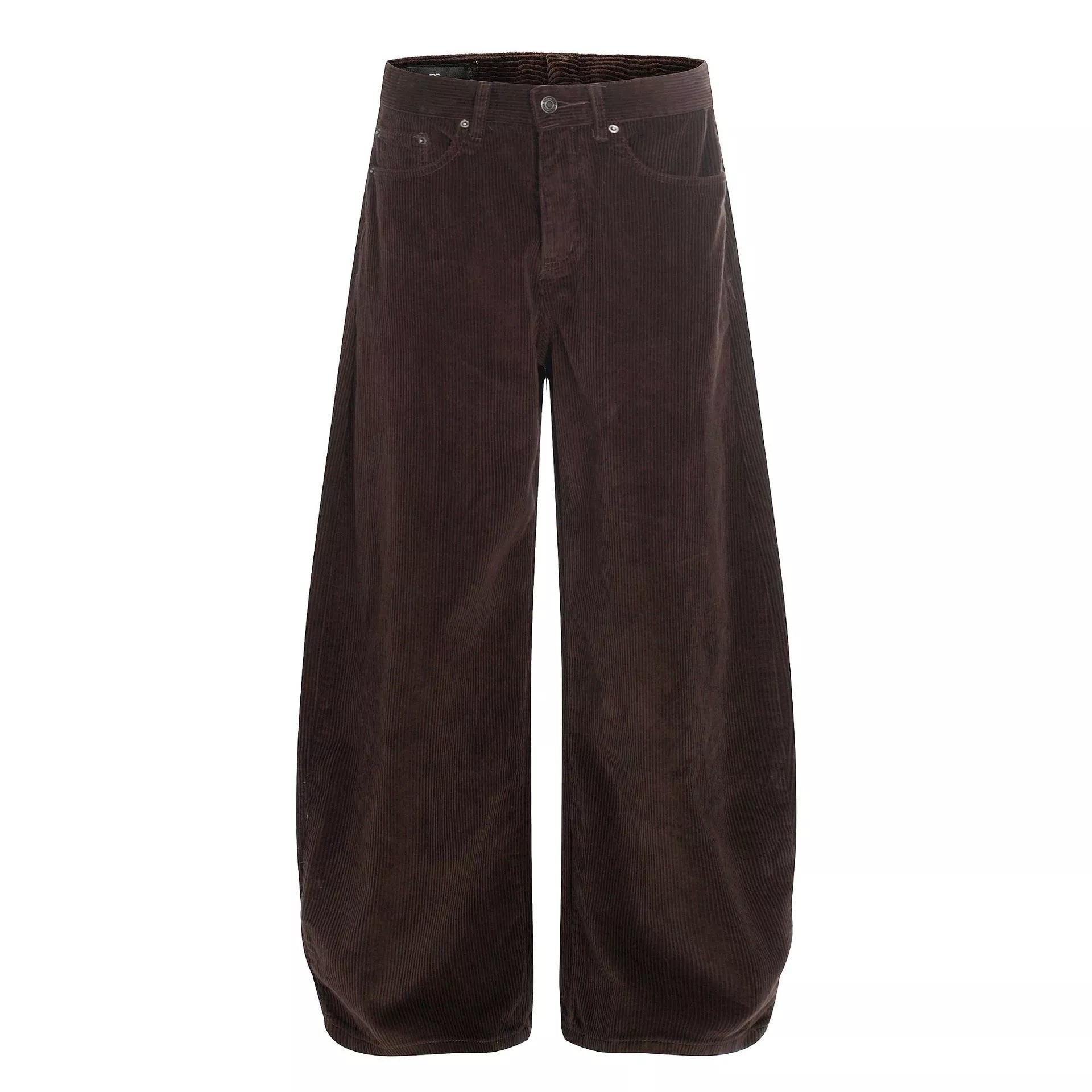 Men's wide-leg corduroy pants in brown from Trendsi, featuring a relaxed fit and textured fabric.