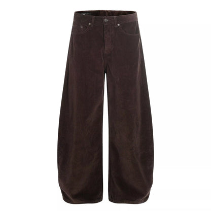Men's wide-leg corduroy pants in brown from Trendsi, featuring a relaxed fit and textured fabric.