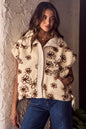 Brown SO ME Flower Sherpa Fur oversized sleeveless vest jacket with a cozy sherpa lining and floral details.