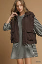 Brown Umgee nylon vest with pockets, featuring a lightweight design and casual style, perfect for layered outfits.