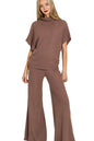 Trendsi Zenana brown sweater mock neck top with long pants set, cozy knit fabric, and relaxed fit for casual wear.