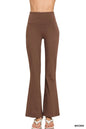 Brown Zenana wide waistband yoga flare pants with a relaxed fit, designed for comfort and style during yoga or casual wear.