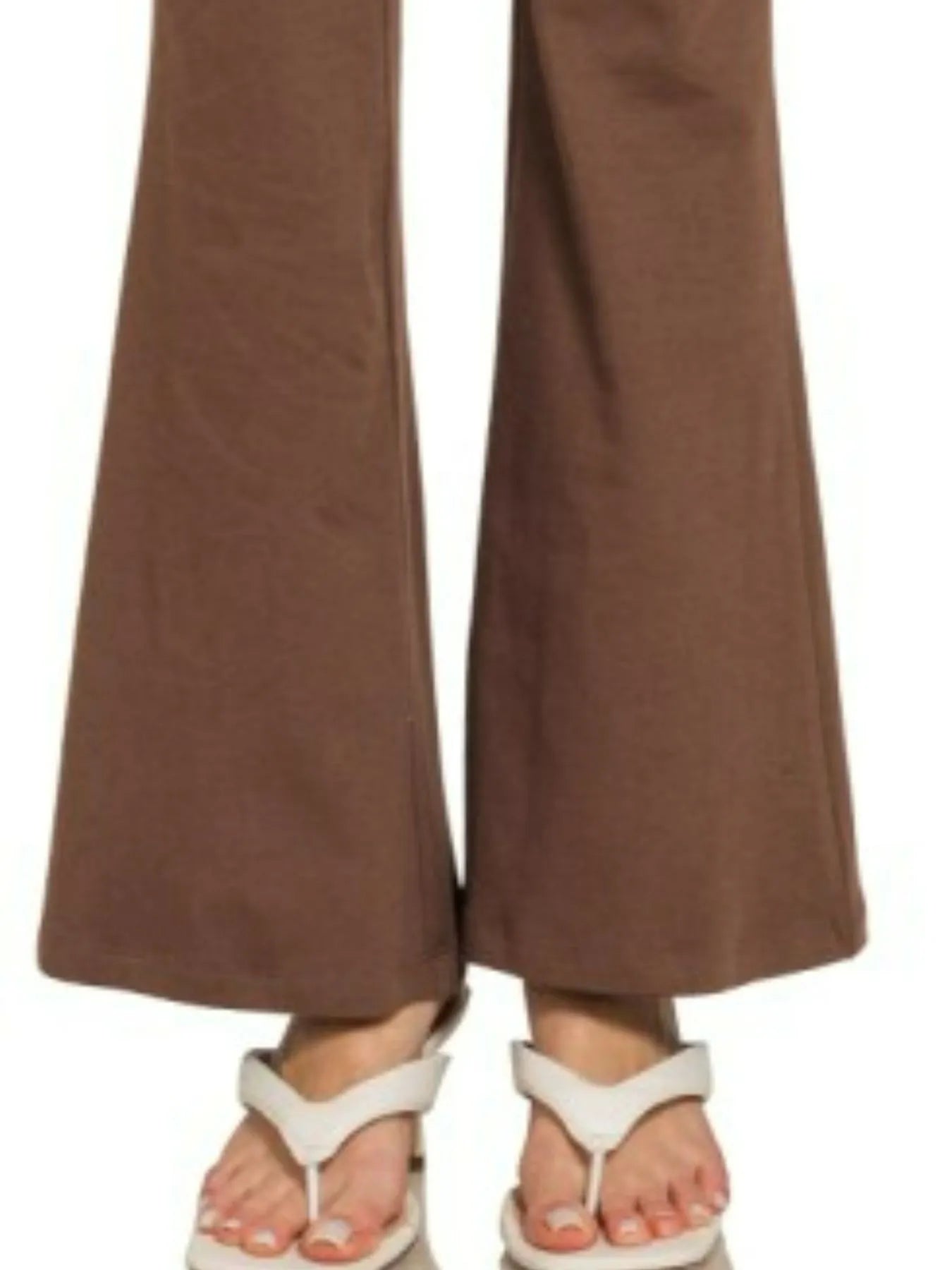 Brown Zenana wide waistband yoga flare pants with a comfortable fit and stylish flare leg design.