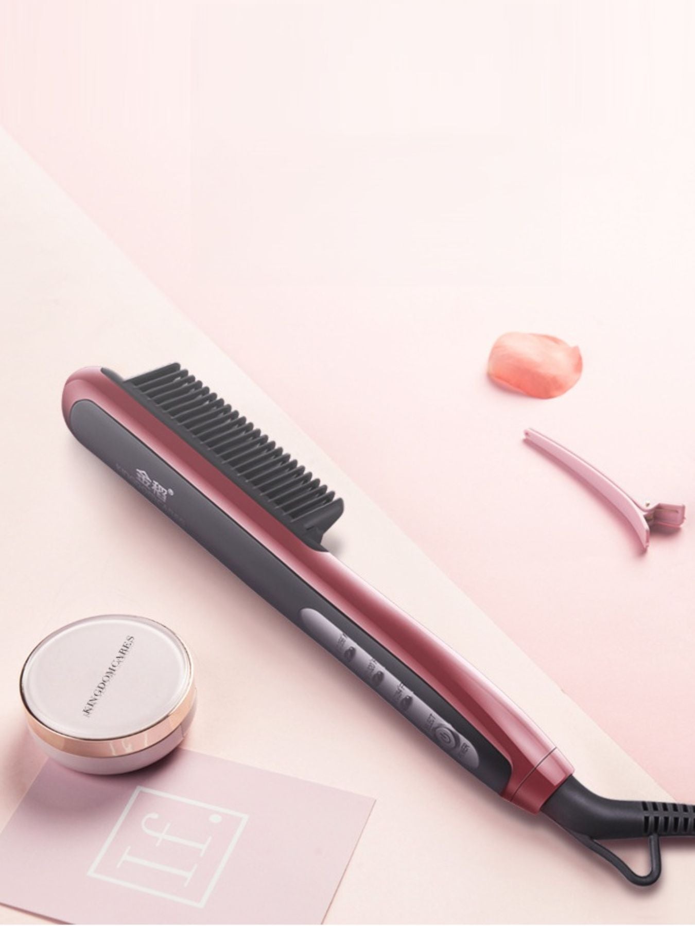Burgundy heated straightening comb by Trendsi with North American plug, designed for smoothing and styling hair efficiently.