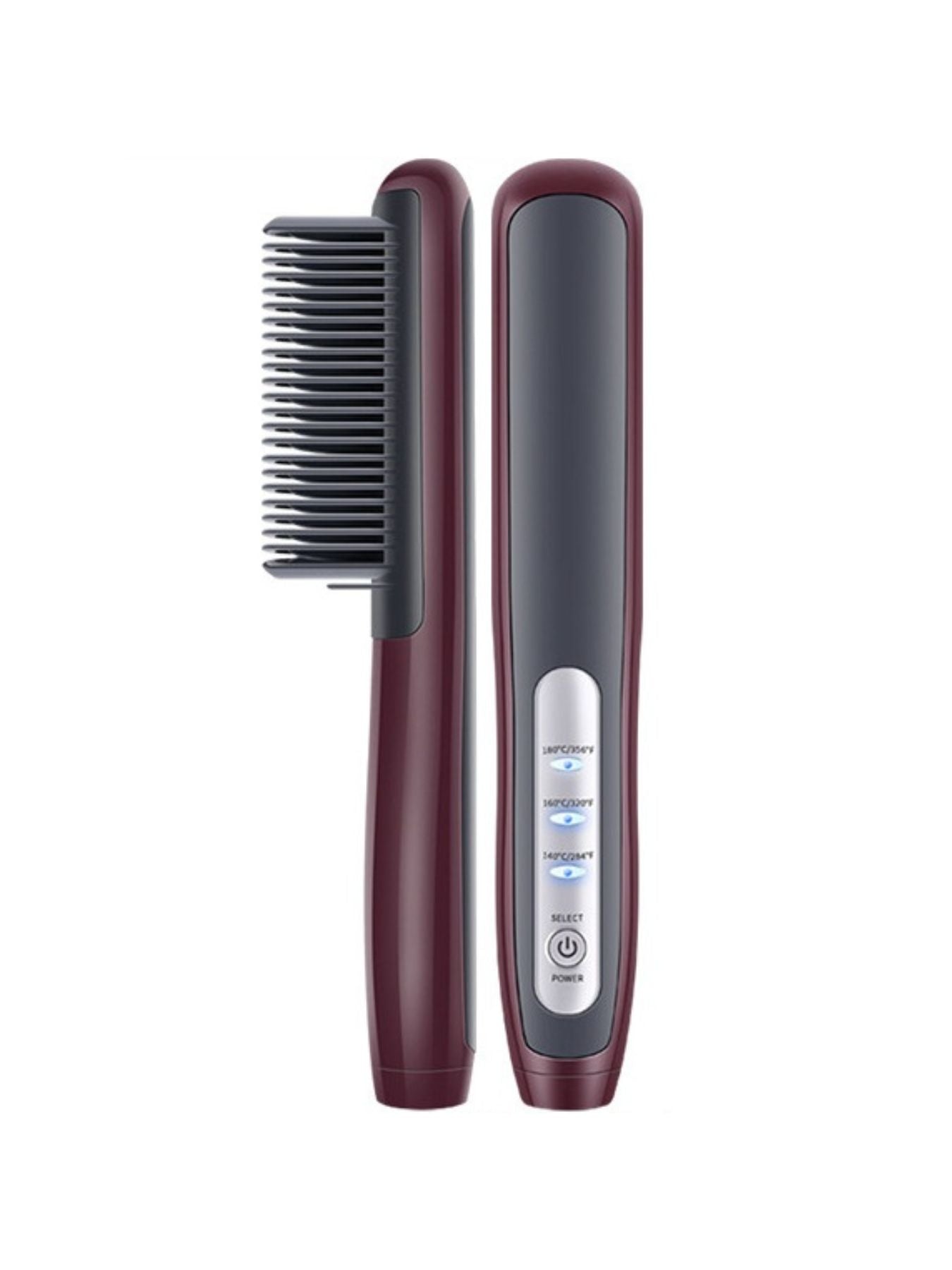 Trendsi heated straightening comb in burgundy with North American plug, designed for smooth, straight hair styling.