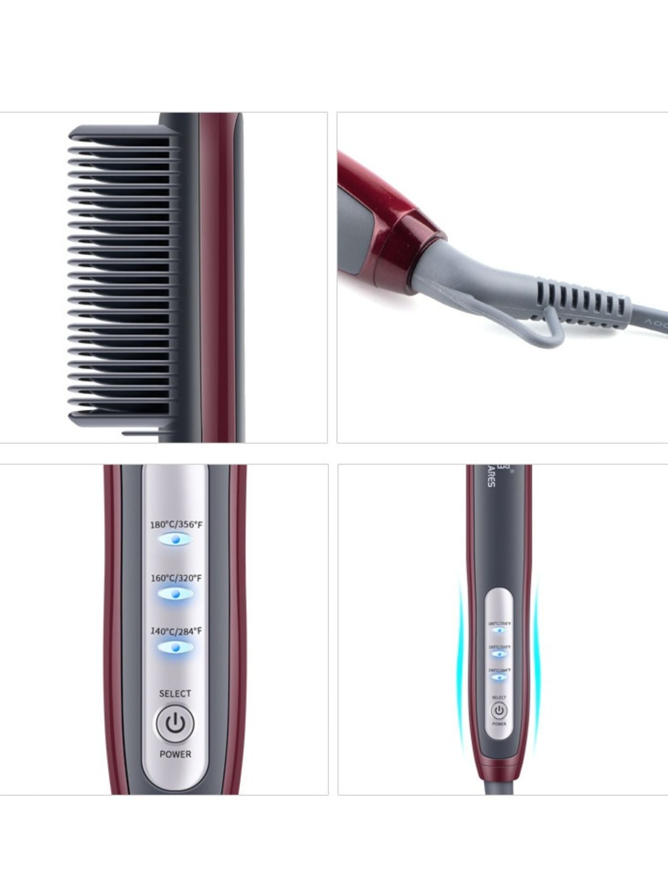 Trendsi heated straightening comb in burgundy with North American plug, designed for smooth styling and hair straightening.