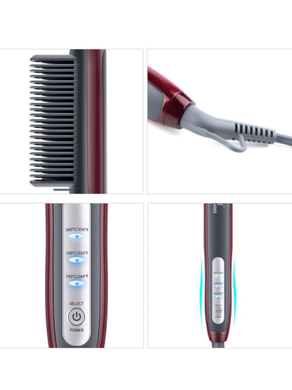 Trendsi heated straightening comb in burgundy with North American plug, designed for smooth styling and hair straightening.