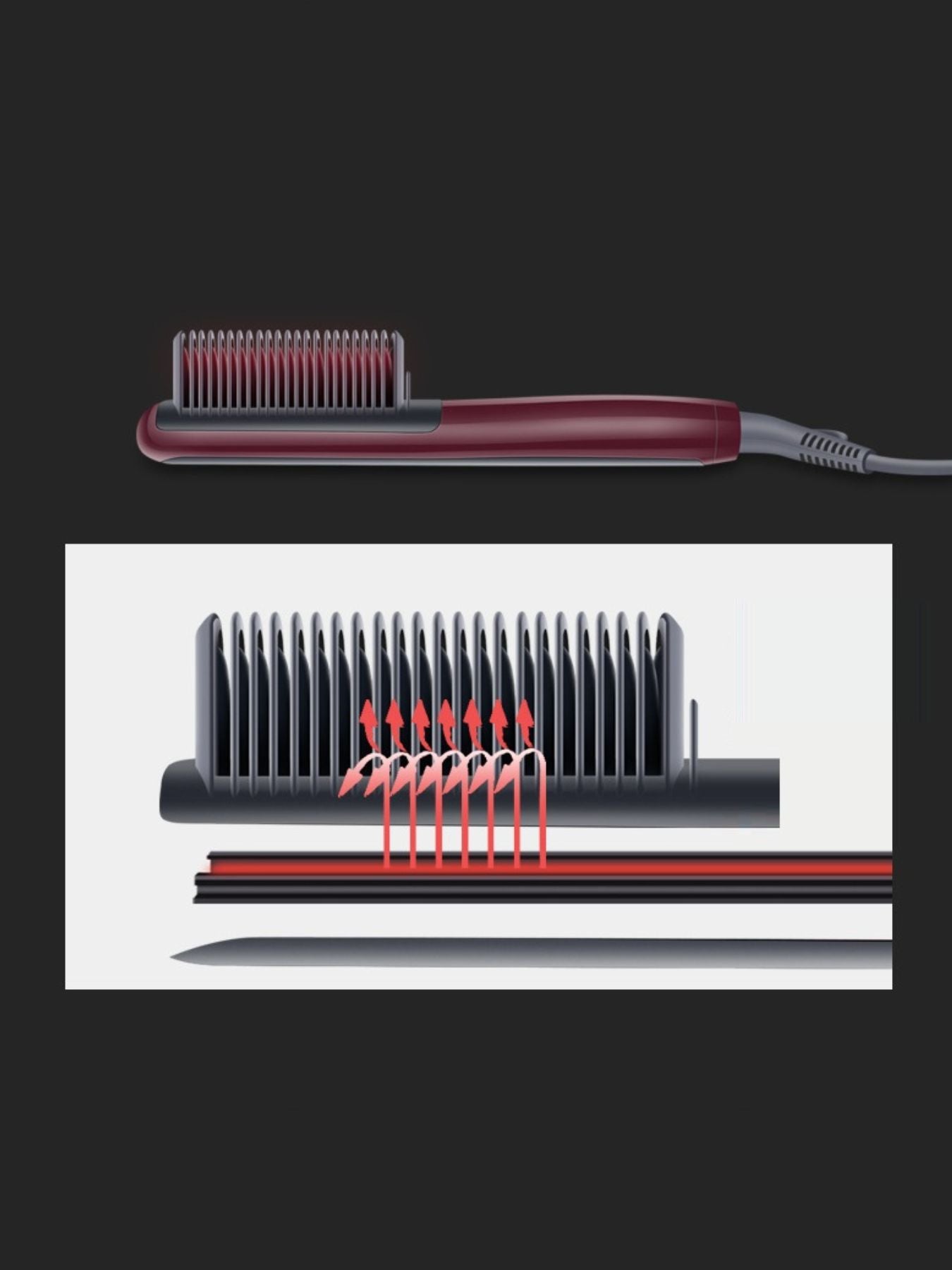 Trendsi heated straightening comb in burgundy with North American plug, designed for smoothing and styling hair.