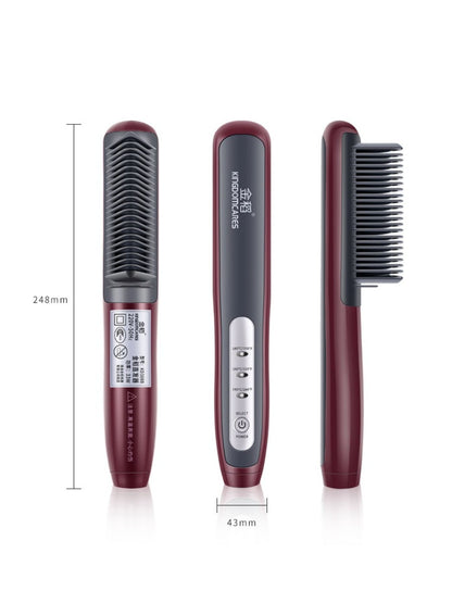 Trendsi heated straightening comb in burgundy with North American plug, designed for smooth, straight hair styling.