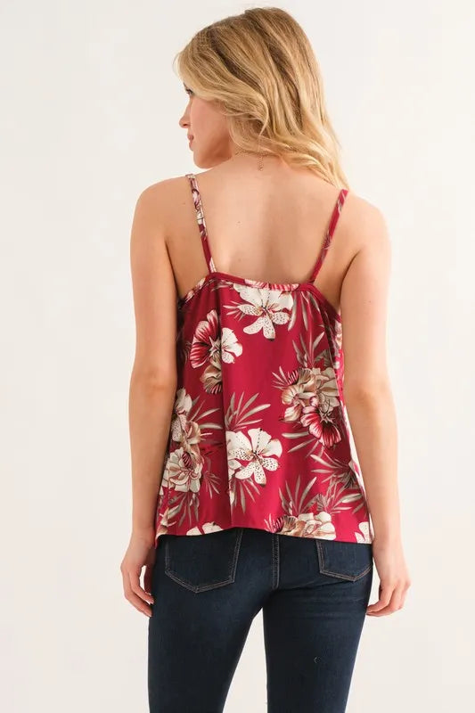 Trendsi floral printed casual tank top in burgundy with colorful floral design and sleeveless style.