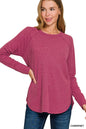 Pink Zenana baby waffle long sleeve top with a cozy, textured fabric and round neckline, perfect for casual wear.