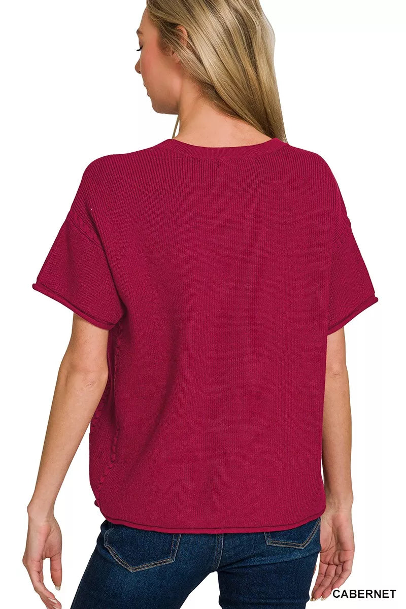 Zenana Viscose round neck top and pants set in Cabernet color, stylish and comfortable casual wear by Trendsi.
