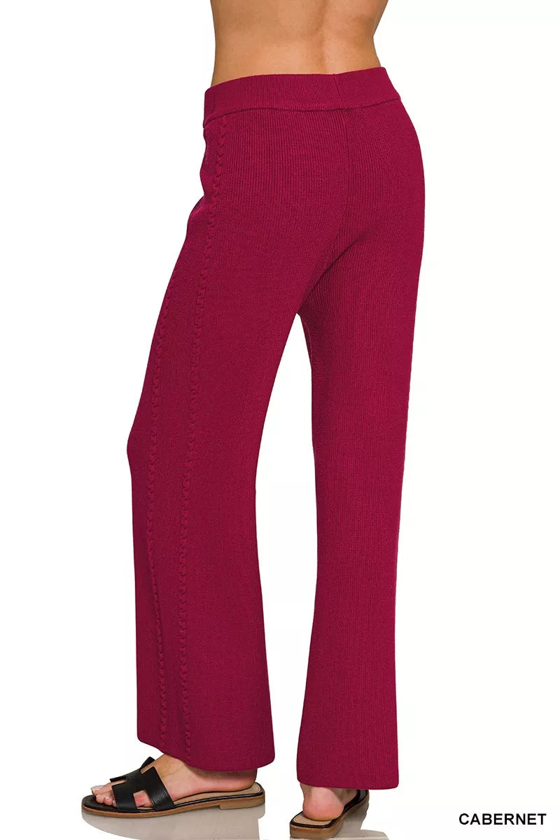 Zenana Viscose round neck top and pants set in Cabernet color, stylish and comfortable women's loungewear from Trendsi.