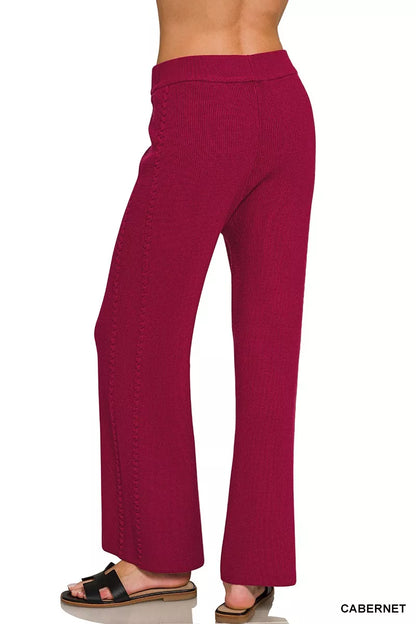 Zenana Viscose round neck top and pants set in Cabernet color, stylish and comfortable women's loungewear from Trendsi.