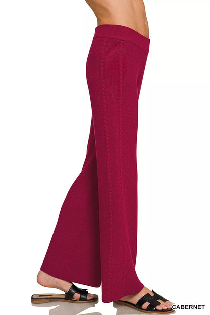 Zenana viscose round neck top and pants set in Cabernet color, stylish and comfortable loungewear from Trendsi.