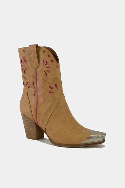Camel Beast Fashion cut-out floral embroidery boots with intricate embroidery and stylish cut-out details, perfect for trendy footwear.