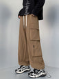 Men's plus size loose fit cargo pants with drawstring in camel color, casual style, made by Trendsi.