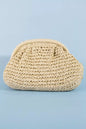 Camel Fame woven raffia frame shoulder bag with adjustable strap, featuring a stylish natural fiber design and spacious interior.