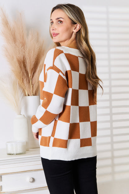 Camel Angel Wings Double Take button-up V-neck cardigan with dropped shoulders by Trendsi, featuring a soft, cozy knit fabric.