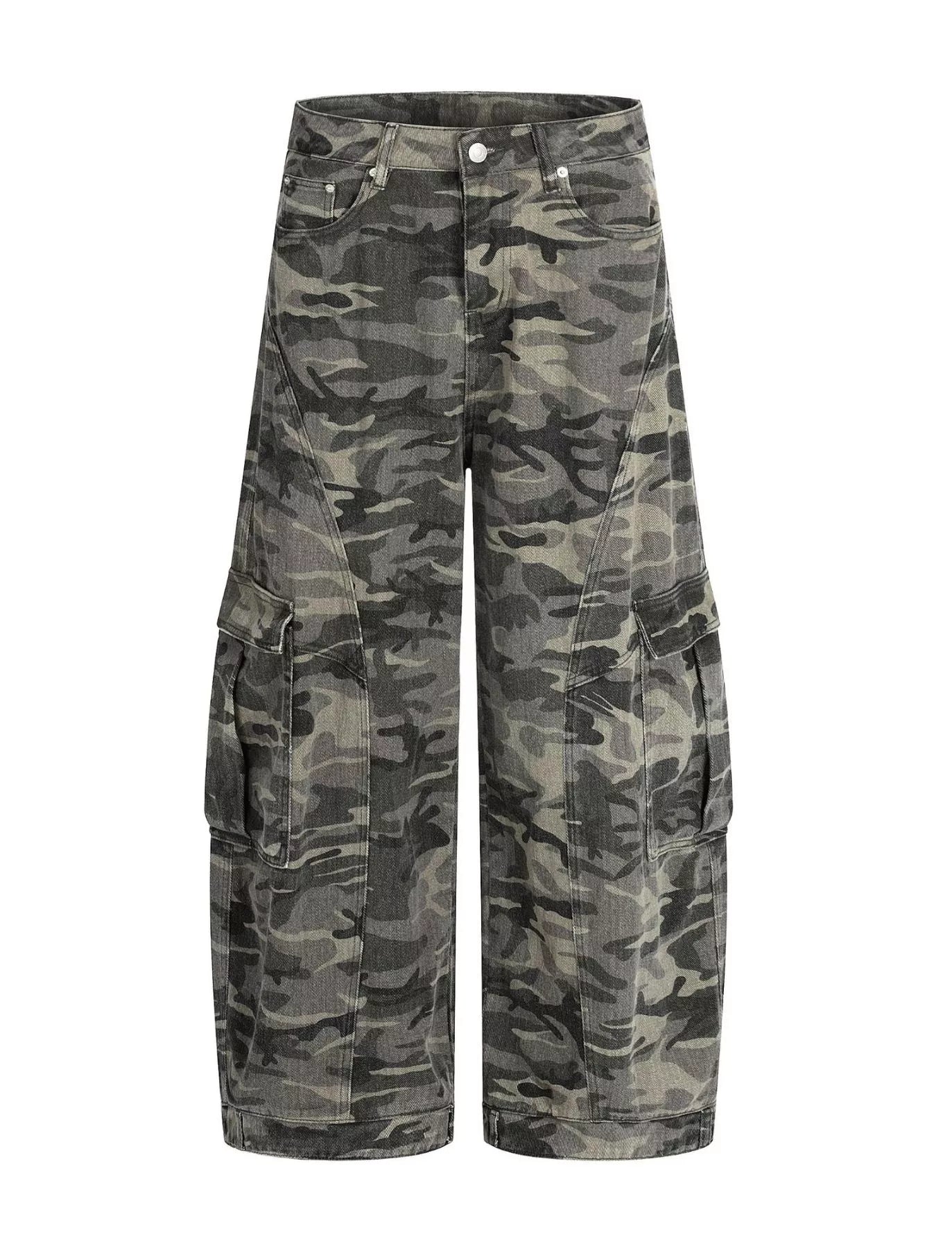 Men's camouflage cargo pants by Trendsi featuring multiple pockets, relaxed fit, and classic camo print for casual wear.