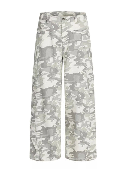 Men's camouflage wide-leg cargo pants from Trendsi, featuring a relaxed fit and multiple pockets in a green and brown camo pattern.