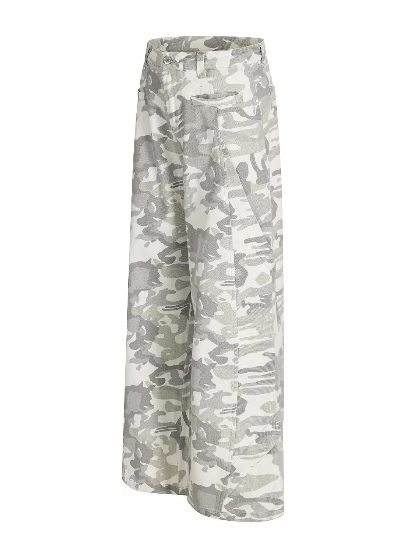 Men's camouflage wide-leg cargo pants by Trendsi featuring a relaxed fit and multiple pockets in a stylish camouflage print.