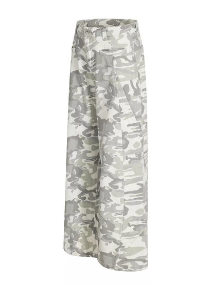 Men's camouflage wide-leg cargo pants by Trendsi featuring a relaxed fit and multiple pockets in a stylish camouflage print.