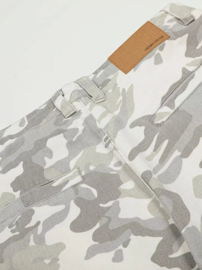 Men's camouflage wide-leg cargo pants by Trendsi, featuring a relaxed fit and multiple pockets in a stylish camouflage pattern.