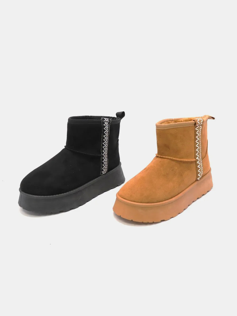 Caramel WILD DIVA round toe platform boots by Trendsi, featuring a chunky sole and stylish ankle-high design.