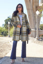 Carnation pink plaid button-up coat with lapel collar, full size, by Trendsi, featuring a stylish and cozy design.