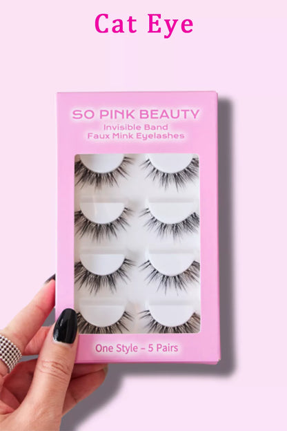 Trendsi SO Pink Beauty faux mink eyelashes in cat-eye style, one size, with 5 pairs of natural-looking false eyelashes.