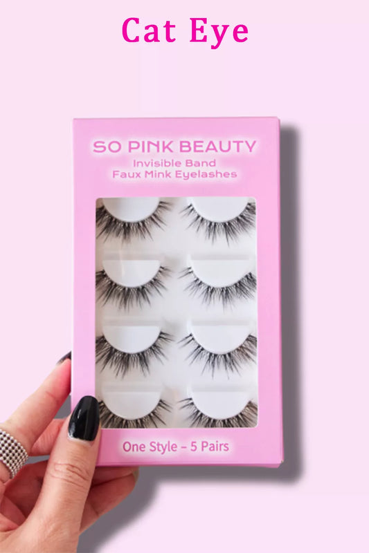 Trendsi SO Pink Beauty faux mink eyelashes in cat-eye style, one size, with 5 pairs of natural-looking false eyelashes.