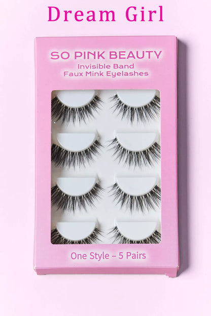 Trendsi SO Pink Beauty faux mink eyelashes in cat-eye style, 5 pairs of natural-looking, lightweight false eyelashes.