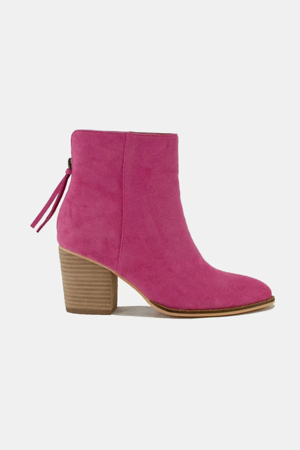 Beast Fashion suede point toe ankle booties in cerise color, stylish women's ankle boots with sleek design and closed toe.