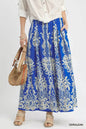 Cerulean Umgee border print wide-leg pants with relaxed fit and flowy fabric, styled for casual and bohemian looks.