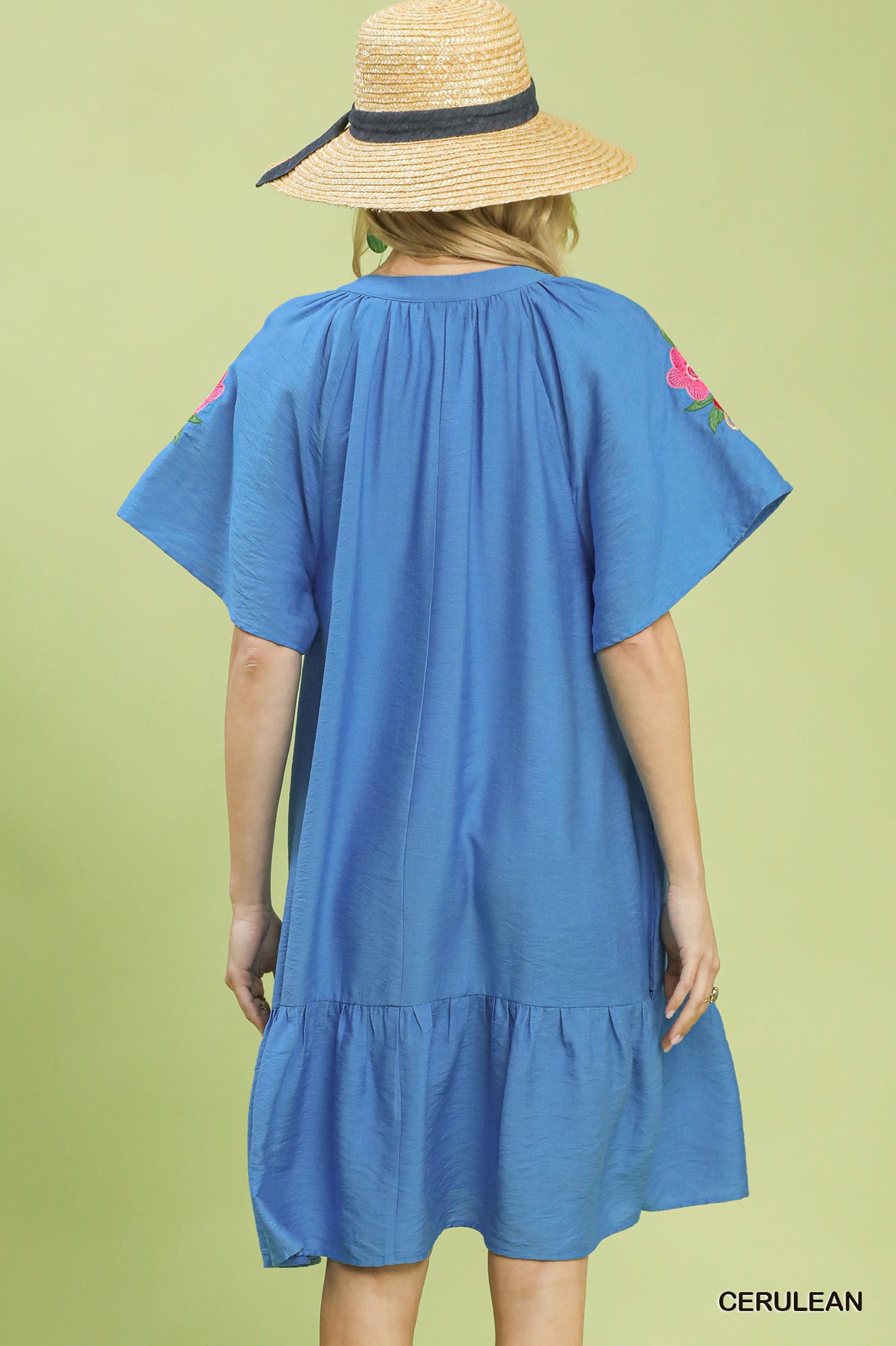 Cerulean Umgee embroidered shoulder dress with intricate floral embroidery and relaxed fit, perfect for casual or semi-formal wear.