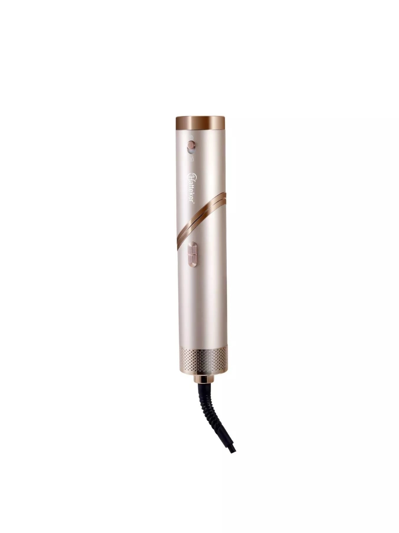 Trendsi multifunctional hot air curling iron and folding hair dryer with champagne finish and European plug design.