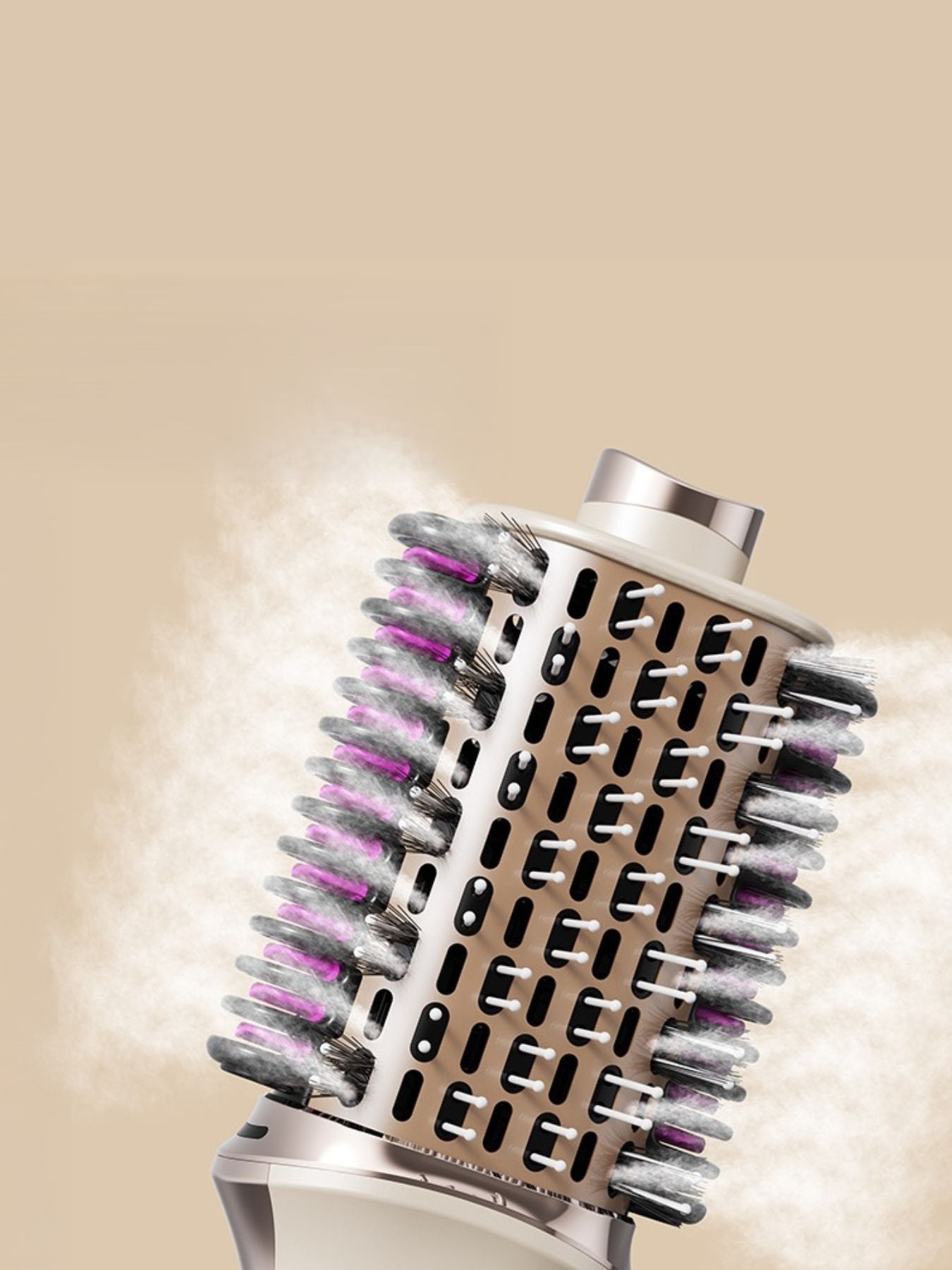 Portable hot air brush by Trendsi with champagne color and European plug, ideal for styling hair on the go.