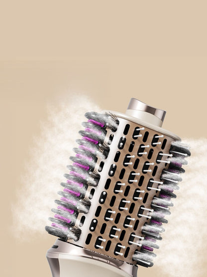 Portable hot air brush by Trendsi with champagne color and European plug, ideal for styling hair on the go.