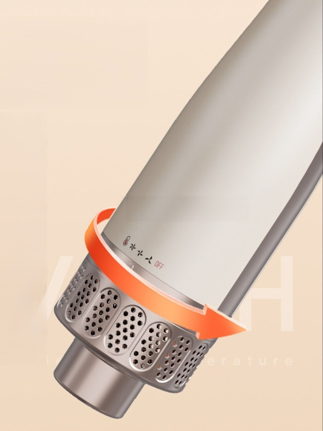 Trendsi portable hot air brush with champagne finish and European plug for styling and drying hair on the go.