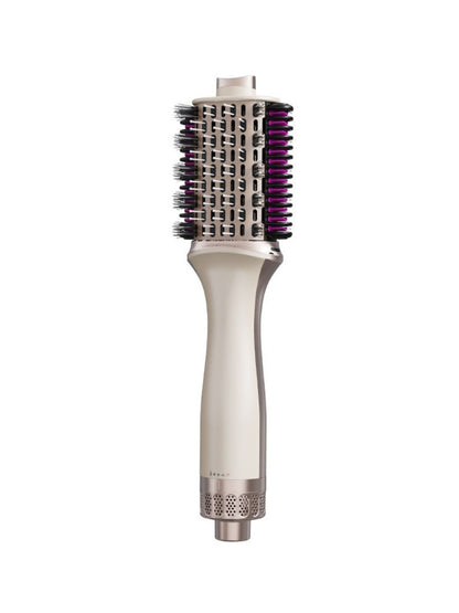 Trendsi portable hot air brush with champagne finish and European plug, ideal for styling hair on the go.