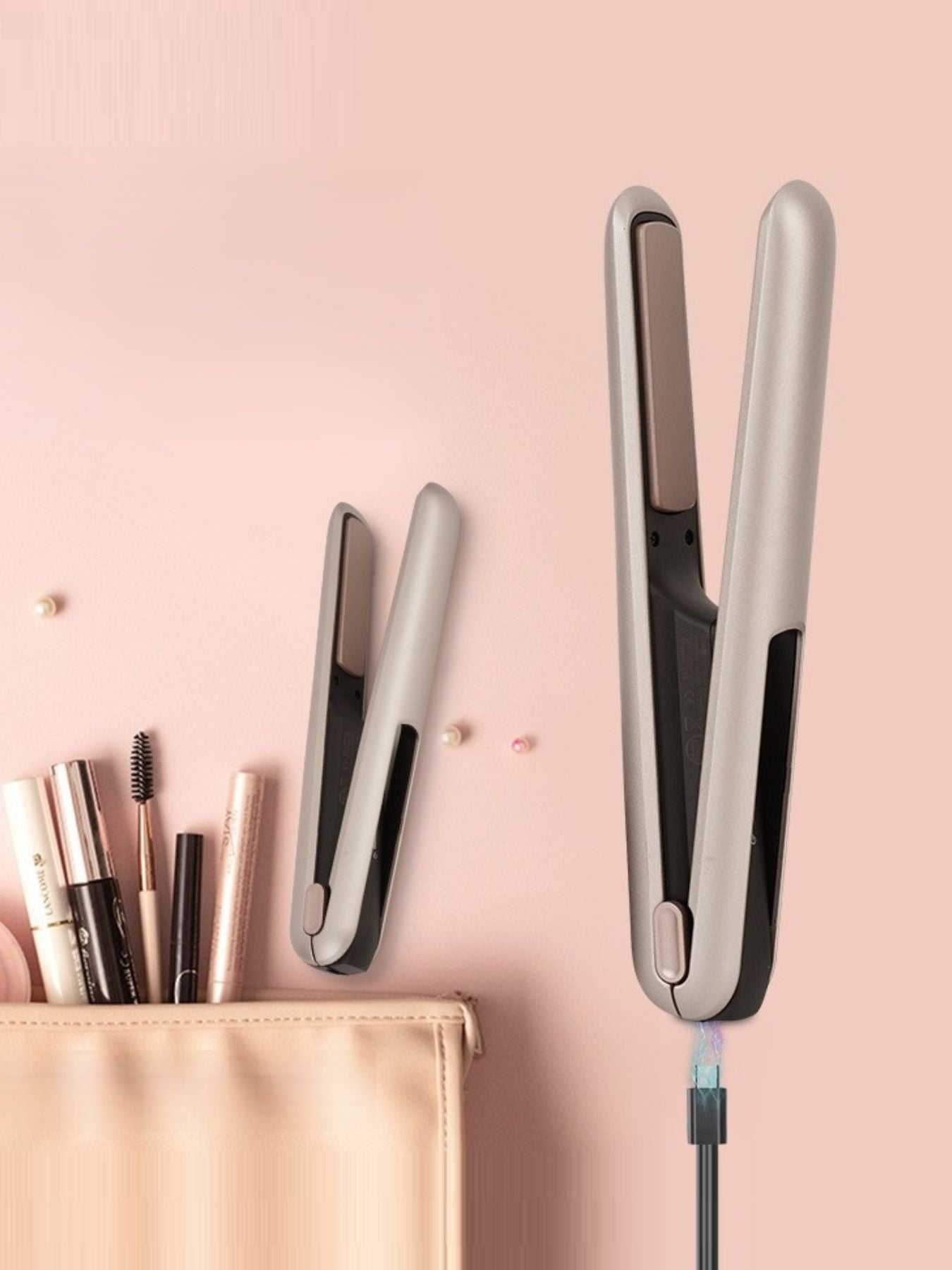 Trendsi champagne gold fast heating ceramic curling iron with a sleek handle and adjustable temperature control.
