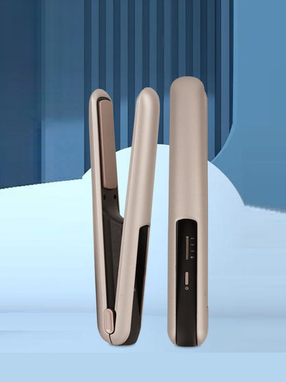 Trendsi champagne gold ceramic curling iron with fast heating, showing the sleek barrel and ergonomic handle for styling.
