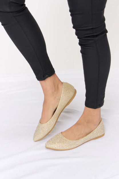 Forever Link rhinestone point toe flat slip-ons by Trendsi, featuring sparkling rhinestones and a sleek, comfortable design.