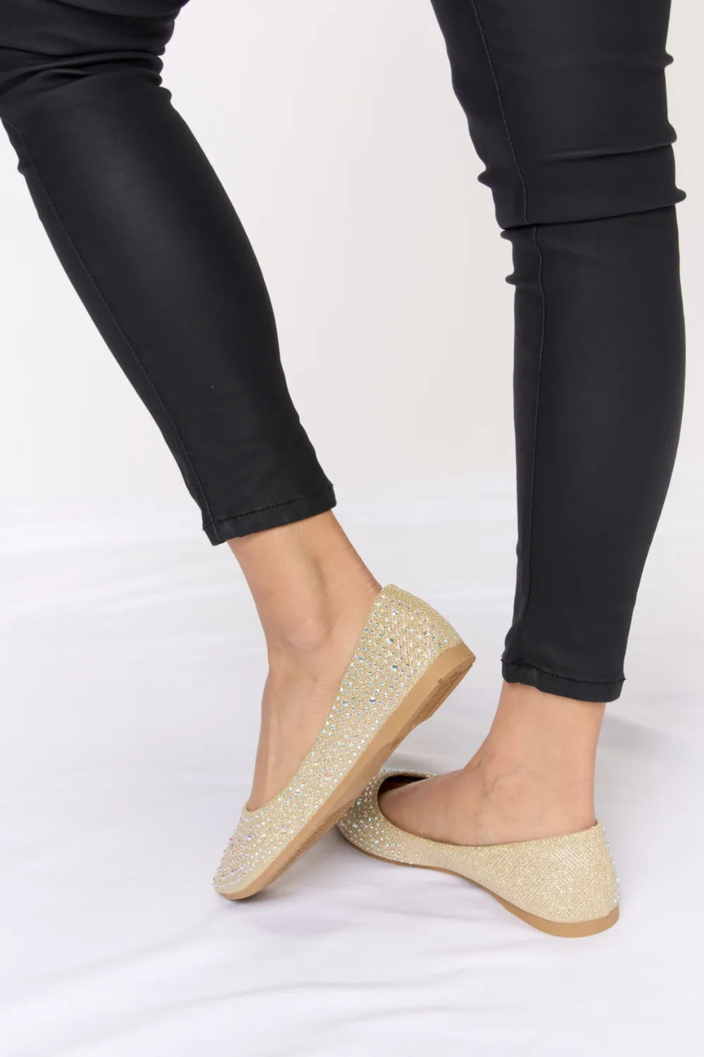 Forever Link rhinestone point toe flat slip-ons by Trendsi, showcasing elegant rhinestone detailing and sleek flat design.