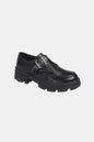 Charcoal Forever Link buckled platform loafers with lug soles from Trendsi, showcasing stylish slip-on footwear with buckle accents.