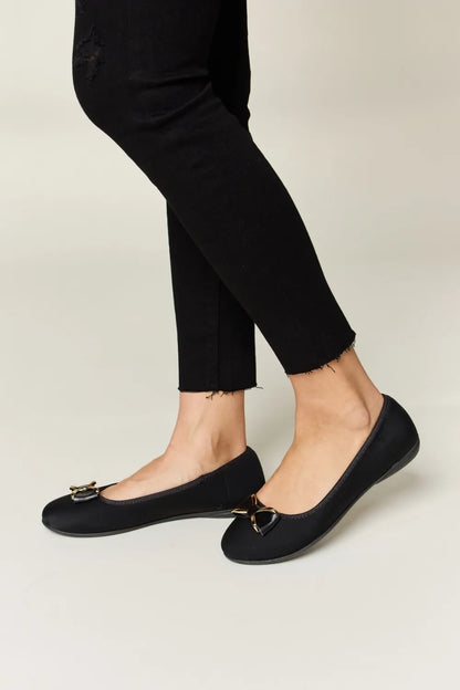Charcoal Trendsi Forever Link metal buckle flat loafers with lycra material, stylish and comfortable for everyday wear.